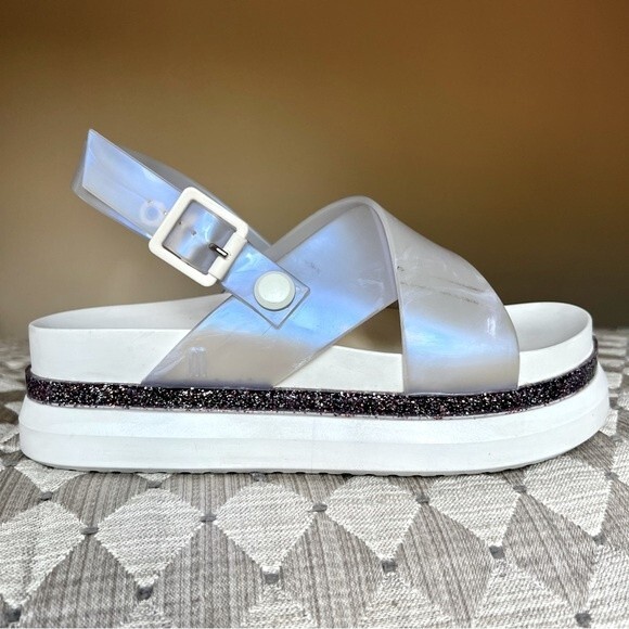 Melissa Awaytomars White Cosmic Sandals II Glitter Platform Soles Women’s Size 6 - Picture 1 of 15